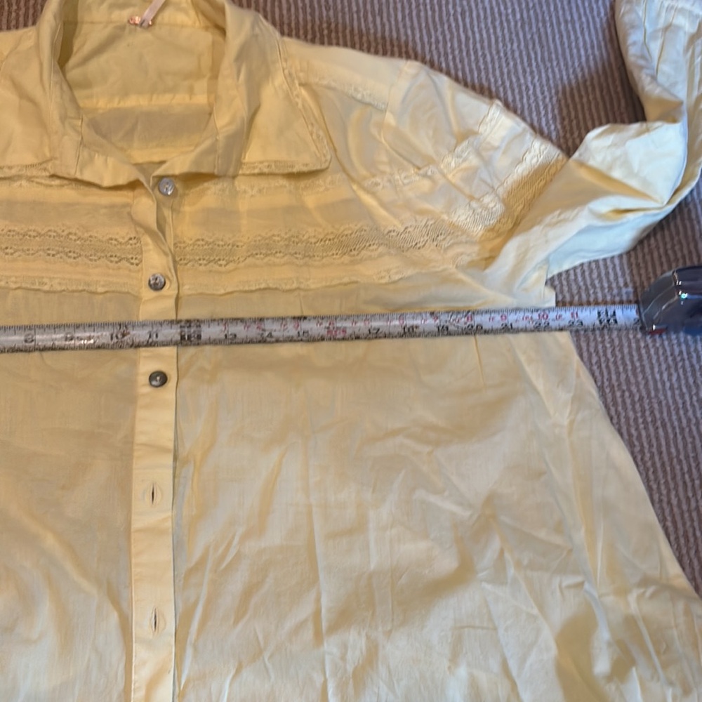 NWOT FREE PEOPLE co-ord Yellow Lace eyelet Dress Button-Up Shirt set size large - Picture 14 of 16